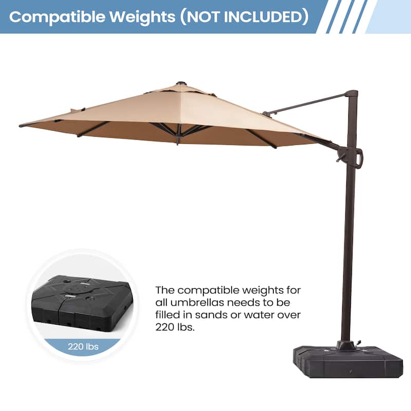 10ft Round Patio Offset Cantilever Umbrella Outdoor Hanging Umbrella with Cross Base