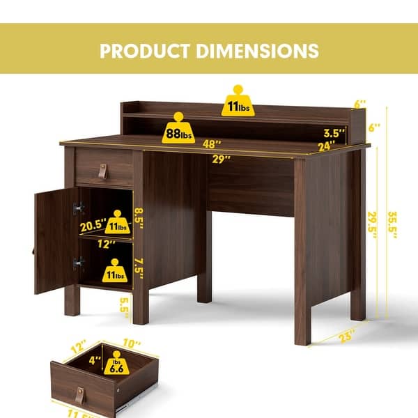 48 Inch Computer Desk Writing Workstation with Drawer and Hutch Walnut ...