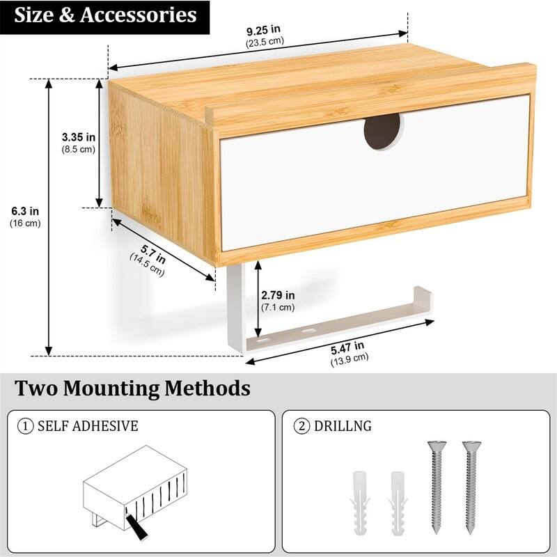Toilet Paper Holder with Shelf - Wall - 8.39" L X 4.92" W X 2.56" H