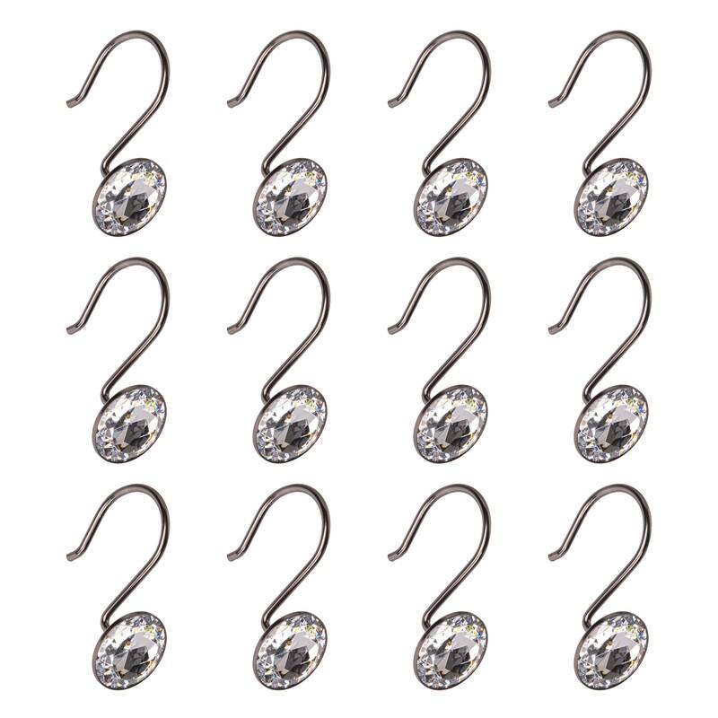 Utopia Alley Shower Curtain Hooks for Bathroom, Rust Resistant Shower Curtain Hooks Rings, Crystal Design, Set of 12