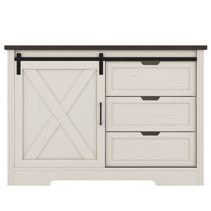 Storage Cabinet with Silent Sliding Doors and Three Drawers