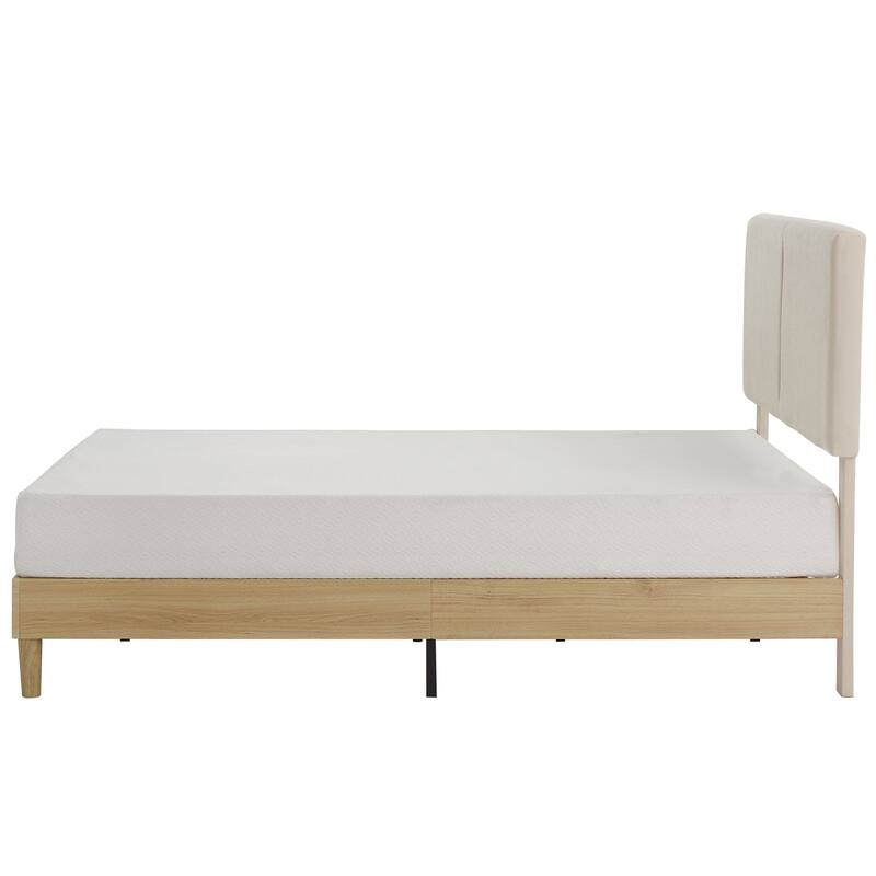 VECELO Upholstered Platform Bed Frame with Adjustable Headboard, Solid Wood Slats, No Box Spring Needed, Twin/Full/Queen Size