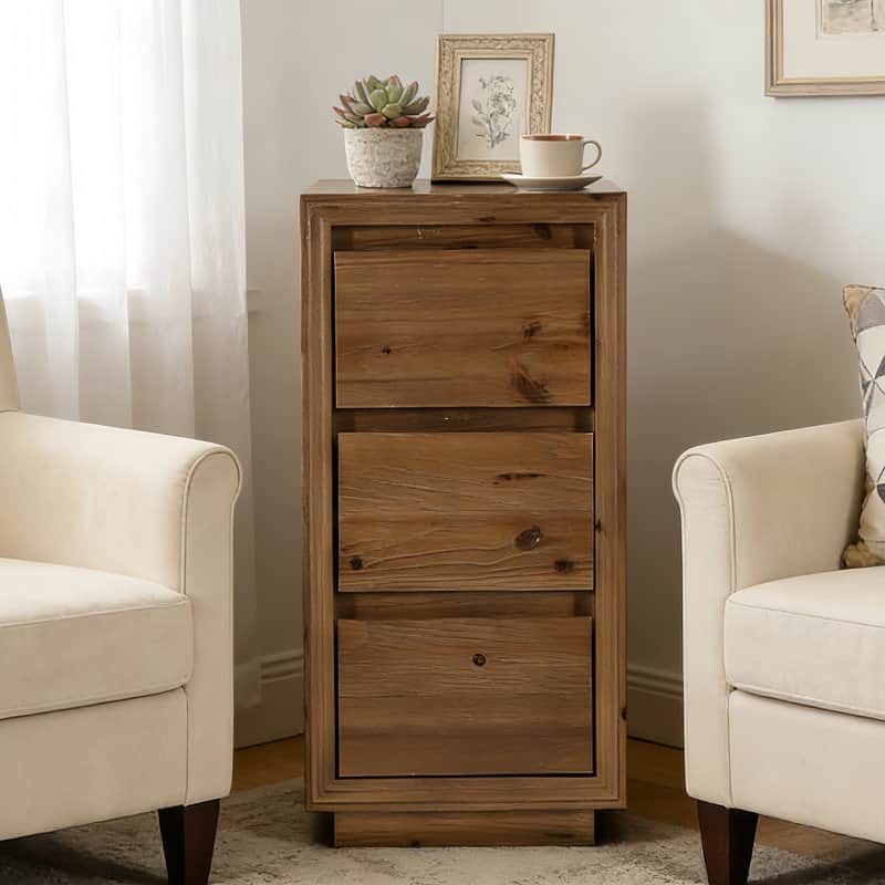 Solid Wood End Table with 3 Drawers, 23.62" H, No Assembly