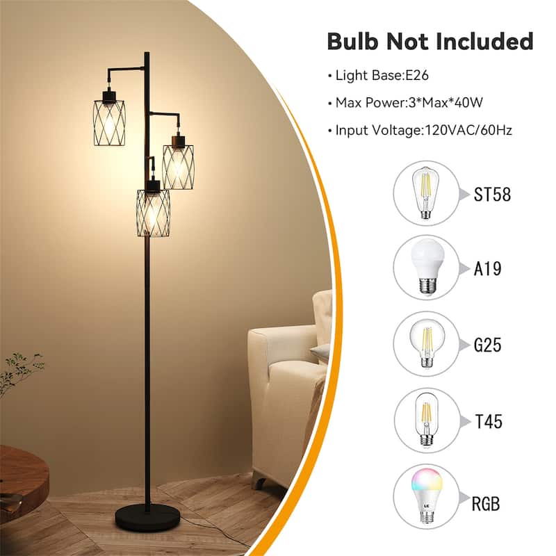67 Inch 3-Light Tree Floor Lamp with Foot Switch, Easy to Assemble