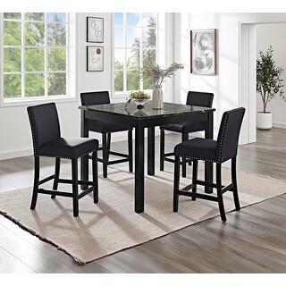 5pc Counter Height Dining Set Square Faux Marble Table Upholstered ...