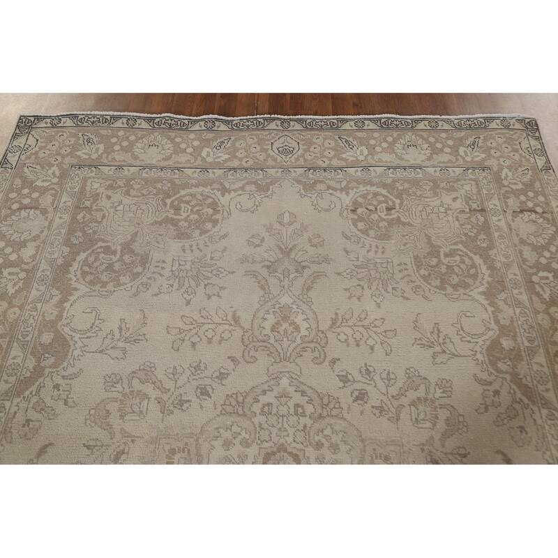 Distressed Tabriz Persian Vintage Area Rug Handmade Wool Carpet - 6'6" x 9'9"