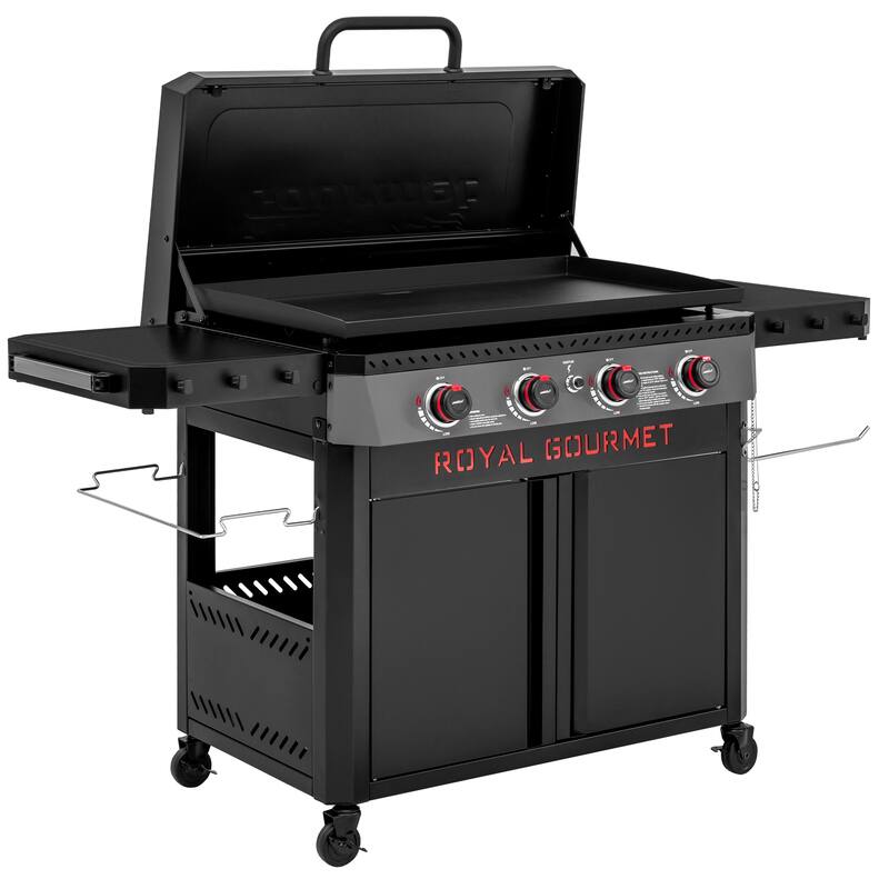 Royal Gourmet 4-Burner Black Gas Griddle with Hood