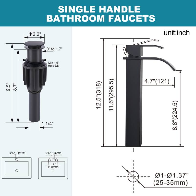 WOWOW Single Handle Single Hole Waterfall Bathroom Vessel Faucet