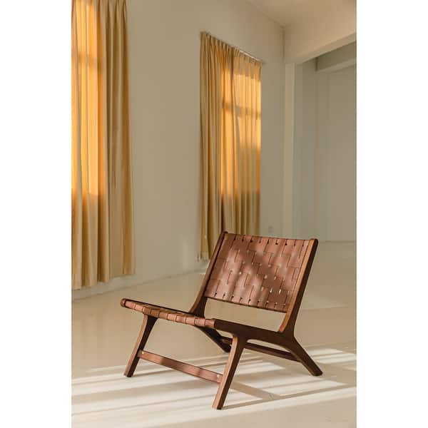 slide 1 of 11, Mid-Century Modern Leather Woven Accent Chair for Living Room - 34x25.6x28.35