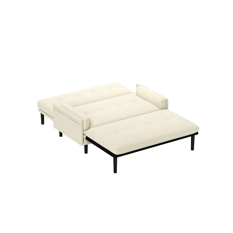 Ivory 55.11" Multi-Functional Adjustable Corduroy Loveseat Sofa, Convertible Lounge Chair and Guest Bed