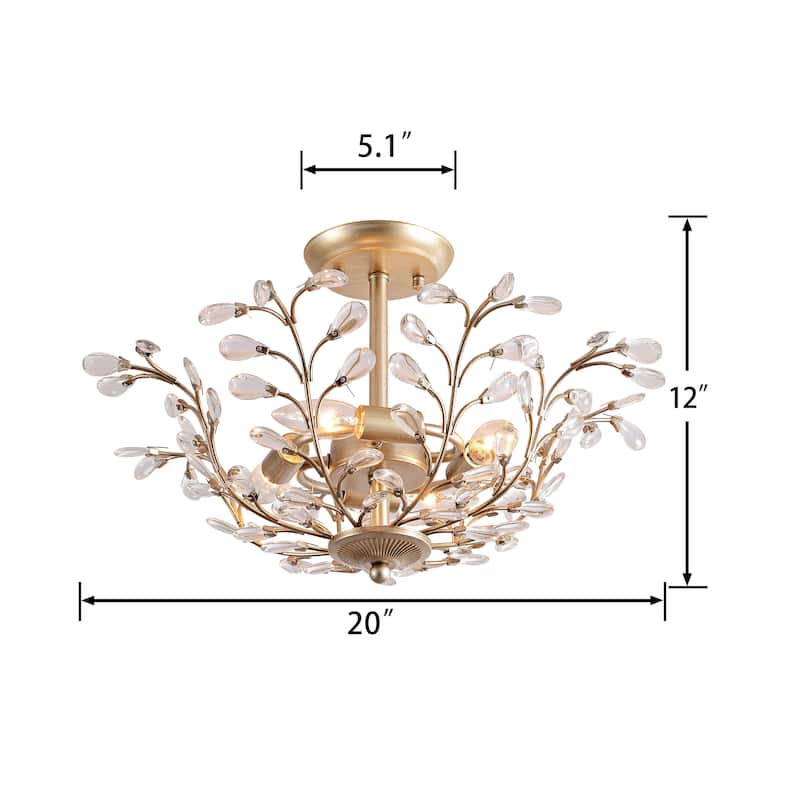 Flavia 4-light Crystal Bud 8-Branch Semi-Flush Mount - Brushed Silver-ish Champagne