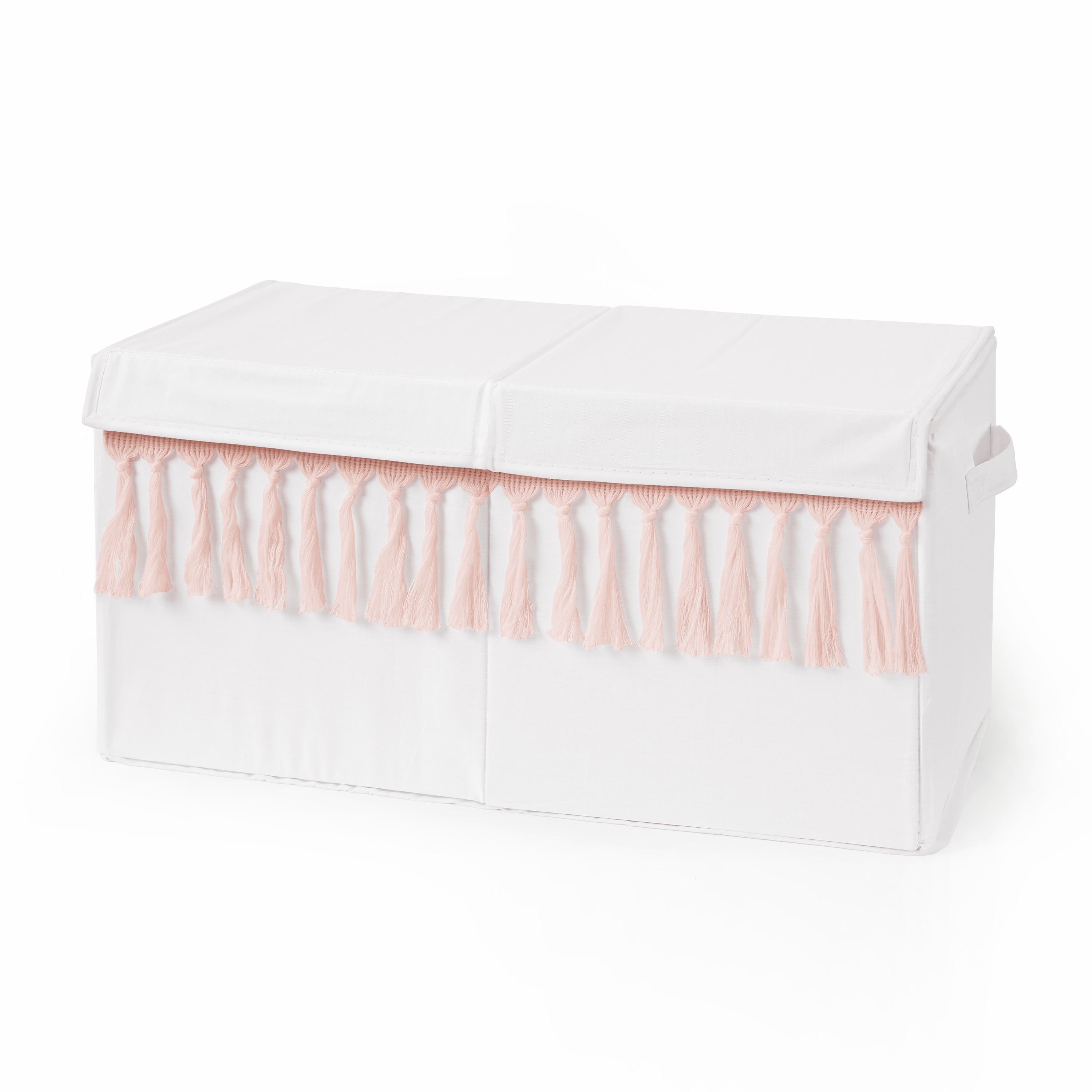 Badger Basket Kid's Storage Bench with Cushion and 3 Bins in White/Pink