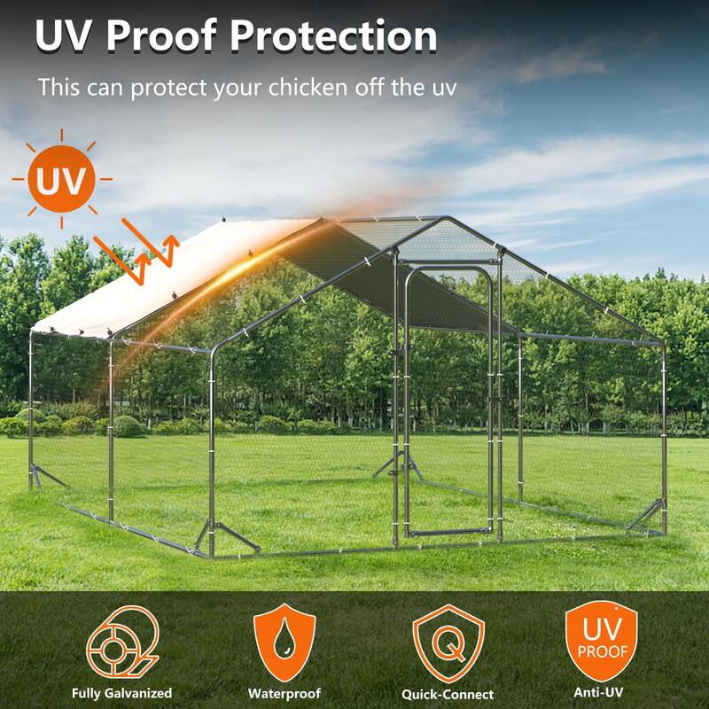 BOSSIN Bold Chicken Coop Run Large Metal Chicken Pen OutdoorPoultry Cage Spire Shape Heavy Duty Walkin for Yard with Waterproof