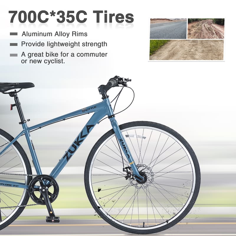 7 Speed Hybrid Bike Aluminum Alloy Frame Double Disc Brakes 700C Road Bike For men women's City Bicycle