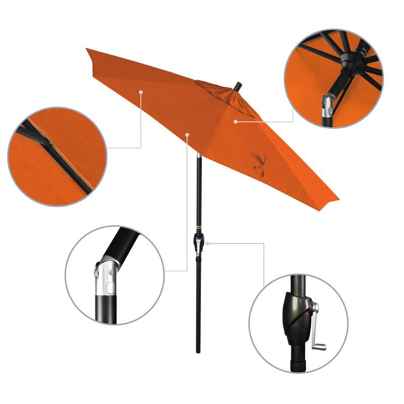 California Umbrella 7.5' Round Crank Lift Push Button Tilt Black Aluminum Patio Umbrella with Pacifica Pacific Blue Fabric