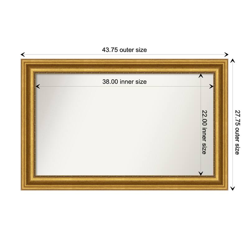 Parlor Gold Framed Non-Beveled Custom Wall Mirror, Bathroom Vanity Mirror - Outer Size: 43.75 x 27.75