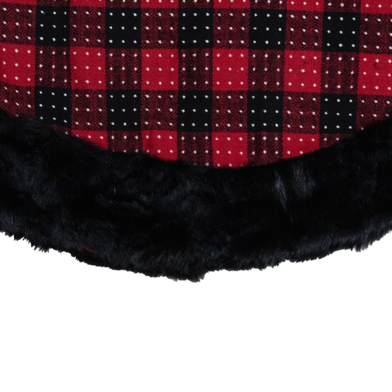 48" Red and Black Plaid with Polka Dots Christmas Tree Skirt - 48