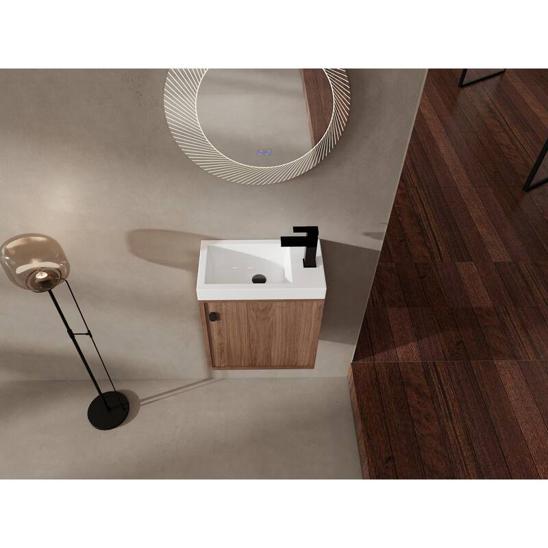 GDFStudio - Helsinki 18.5" Modern Wall-Mounted Bathroom Vanity Set with Resin Sink, Soft Closing Door & Antirust Hardware