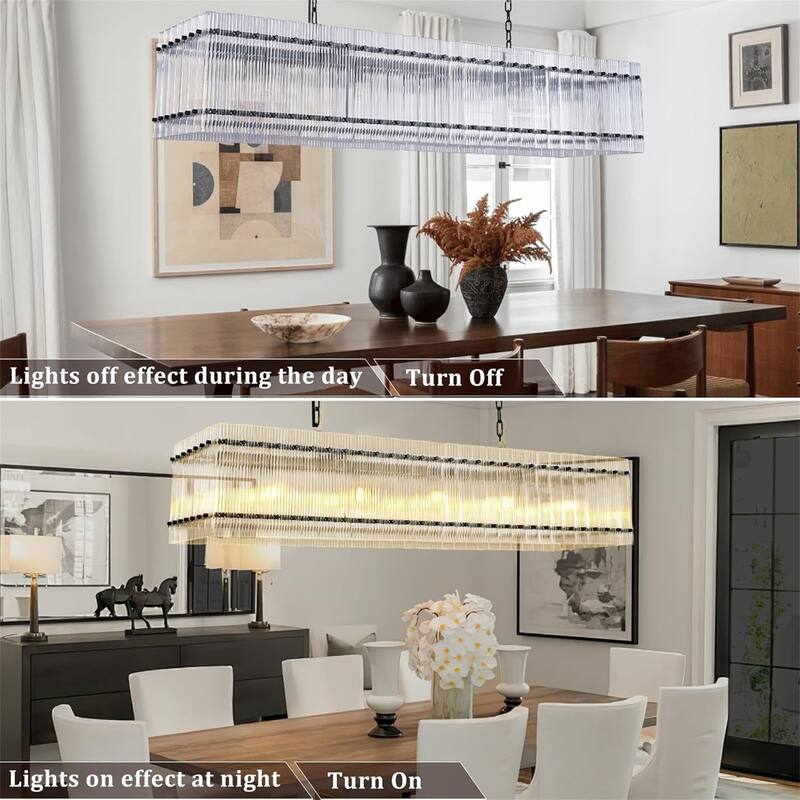 10-Light Black Rectangular Crystal Chandelier