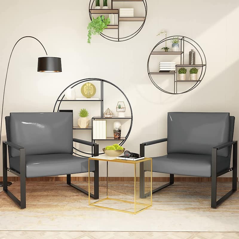 Mieres Mid-Century Style Faux Leather PU Accent Chair, Armchair with Steel Frame