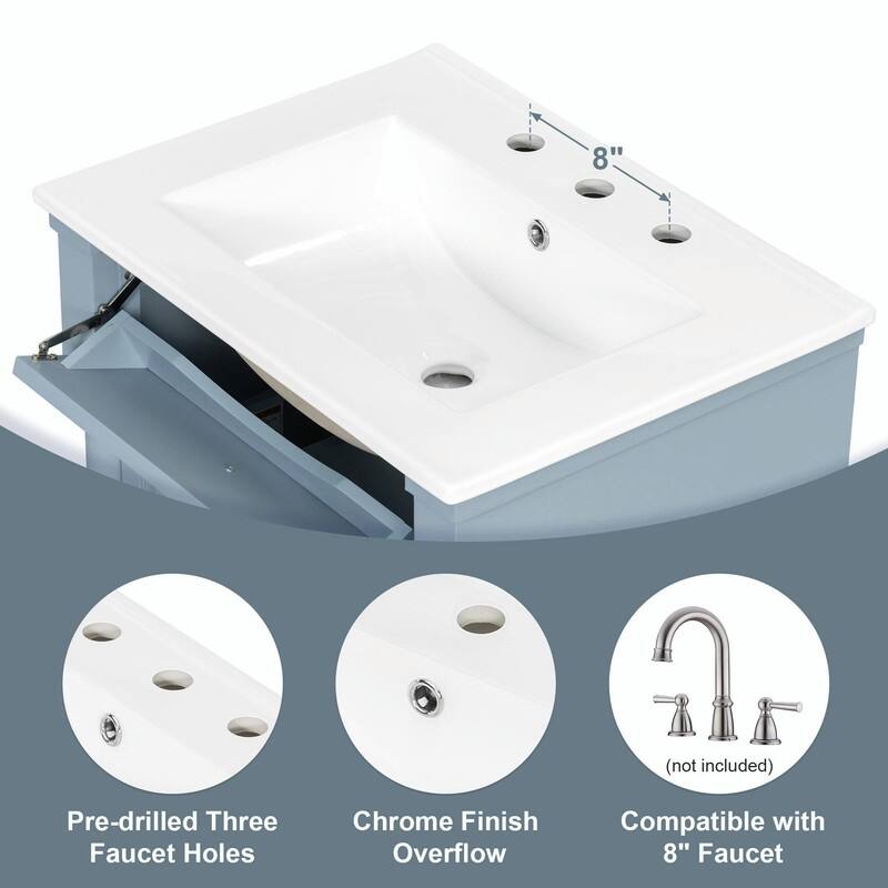 36" Bathroom Vanity with Sink, Freestanding Bathroom Cabinet with Ceramic Basin, Flip Drawer