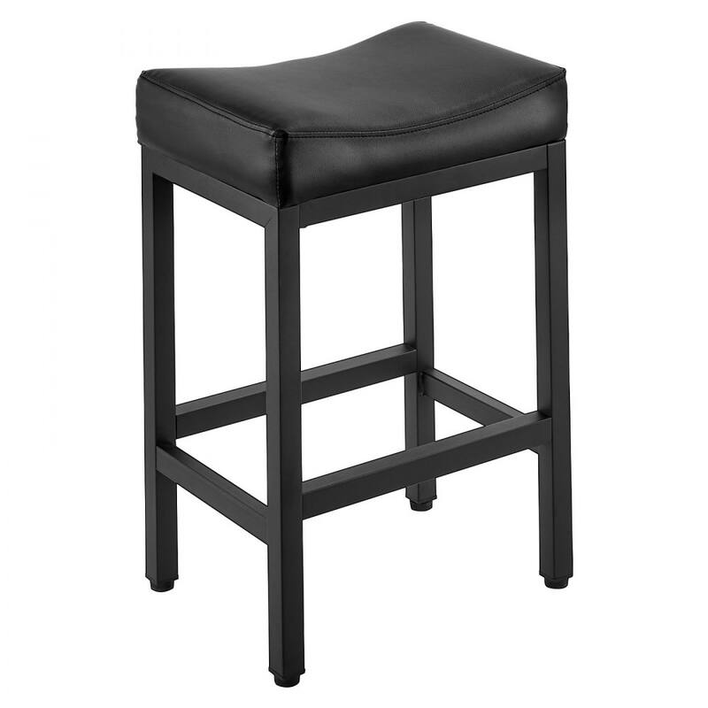 Set of 2 Black PU Leather Counter Height Bar Stools with Curved Seat and Metal Frame - 17.72” x 13.39” x 25.39”