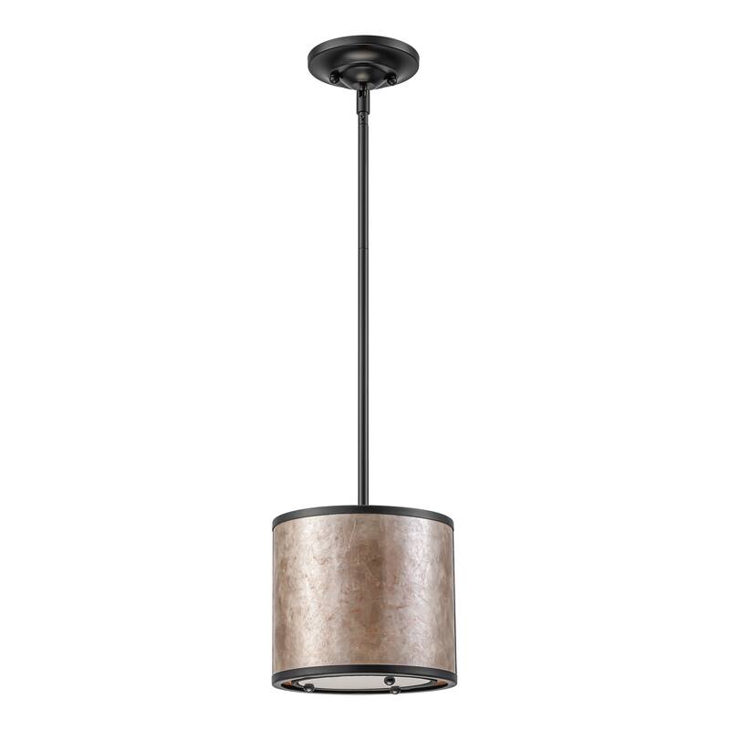 20" W and 8" W Rustic Matte Black Finish Tawny Mica Drum Pendant Light for Living Room & Bedroom