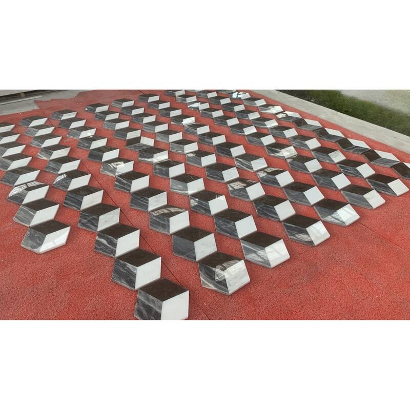 Roomfitters Hexagon Waterjet Marble Tile for Floor and Wall, Polished Natural Stone, Genuine Marble, 12-Piece Box, Gray Black