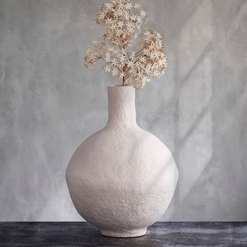Paper Mache Vase Dia 20" Off-White - Off-White