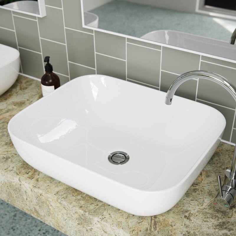 Imai Bench Mount Ceramic Rectangular Vessel Bathroom Sink - White
