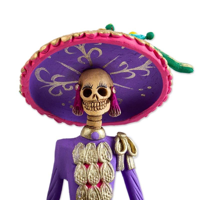 Novica Handmade La Catrina Socorro Ceramic Sculpture