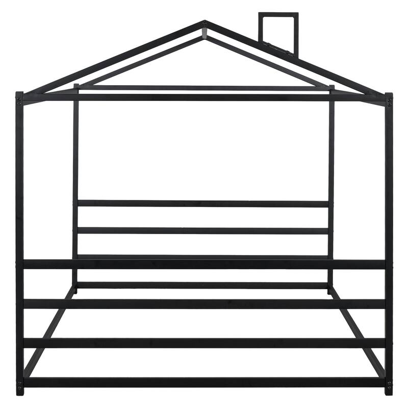 Roomfitters Queen Size Metal House Shape Platform Bed Frame with Modern Design and Strong Support