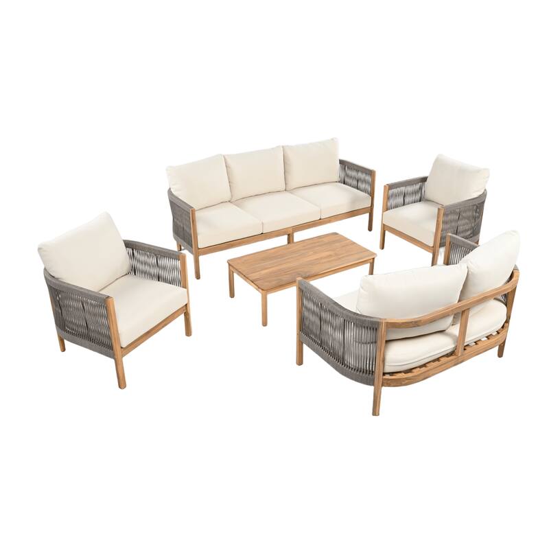 Christopher Knight Home - Everly 5-Piece Acacia Wood & Woven Rope Outdoor Furniture Set