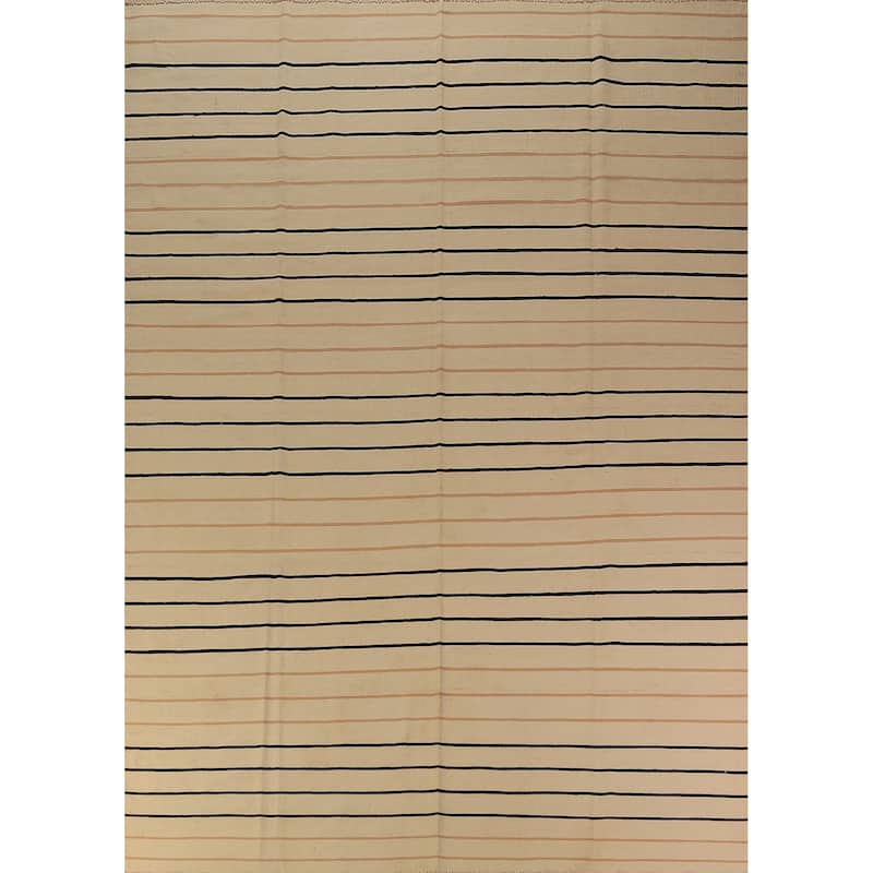 Striped Nomad Kilim Oriental Area Rug Handmade Wool Carpet - 9'0"x 11'9"