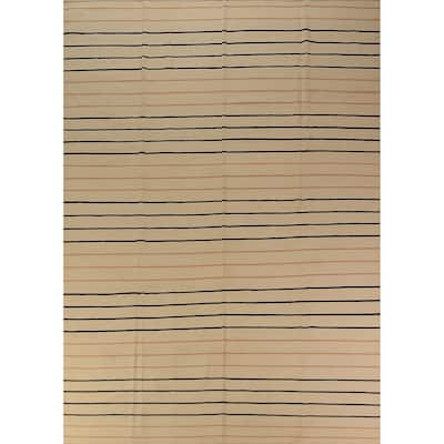 Striped Nomad Kilim Oriental Area Rug Handmade Wool Carpet - 9'0"x 11'9"