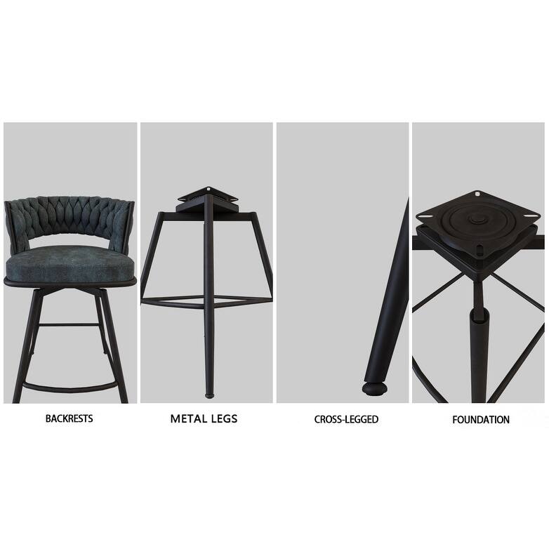 Suede Woven Bar Stool Set of 4, No Adjustable Kitchen Island Chairs,360 Swivel Upholstered Counter Stool with Back Footrest