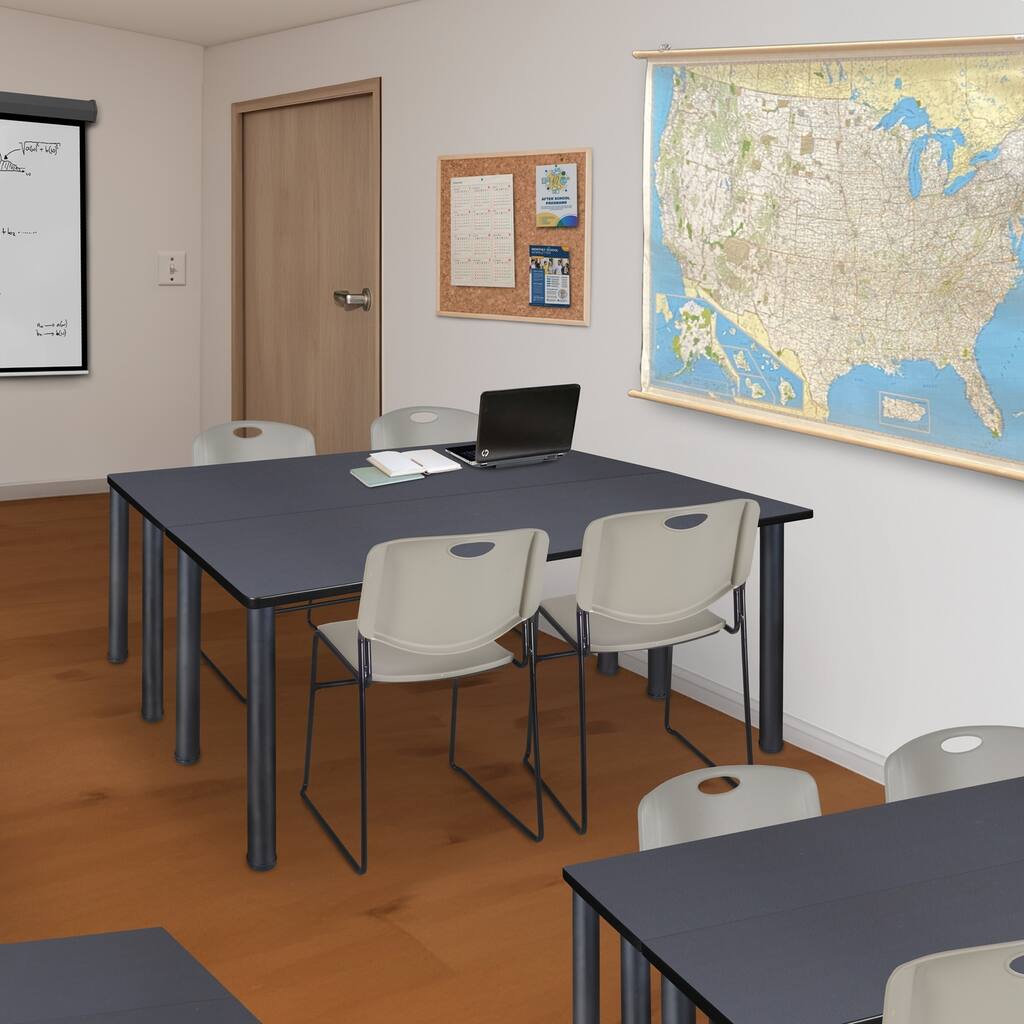 66" x 24" Kee Training Table- Grey/ Black & 2 Stack Chairs- Grey