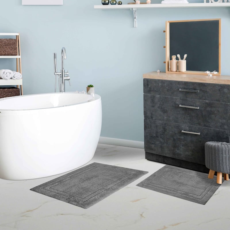 Superior Cotton Solid Non-slip Backing 2-Piece Bath Rug Set