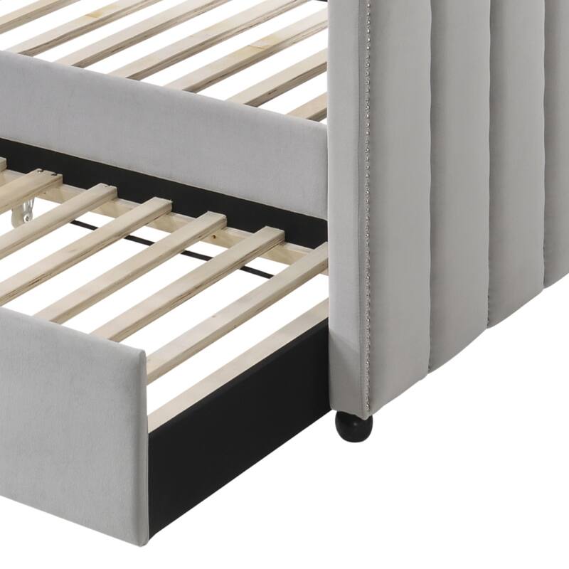 Peridot Dove Gray Velvet Daybed W/Trundle (Twin) - Gray