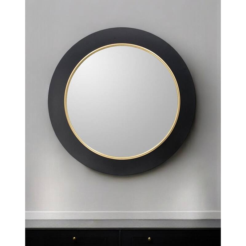 HomeRoots 32" Black And Gold Lighted Round Metal Framed Accent Mirror - 31.5' X '31.5' X '2.4 - 31.5' X '31.5' X '2.4
