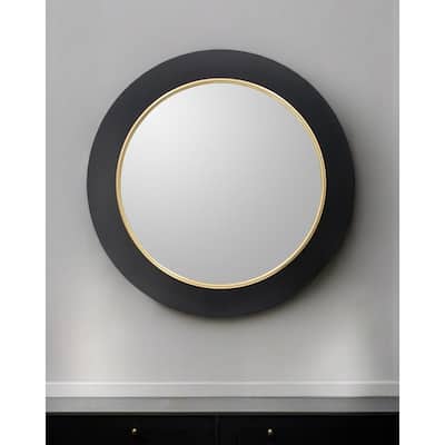 HomeRoots 32" Black And Gold Lighted Round Metal Framed Accent Mirror - 31.5' X '31.5' X '2.4