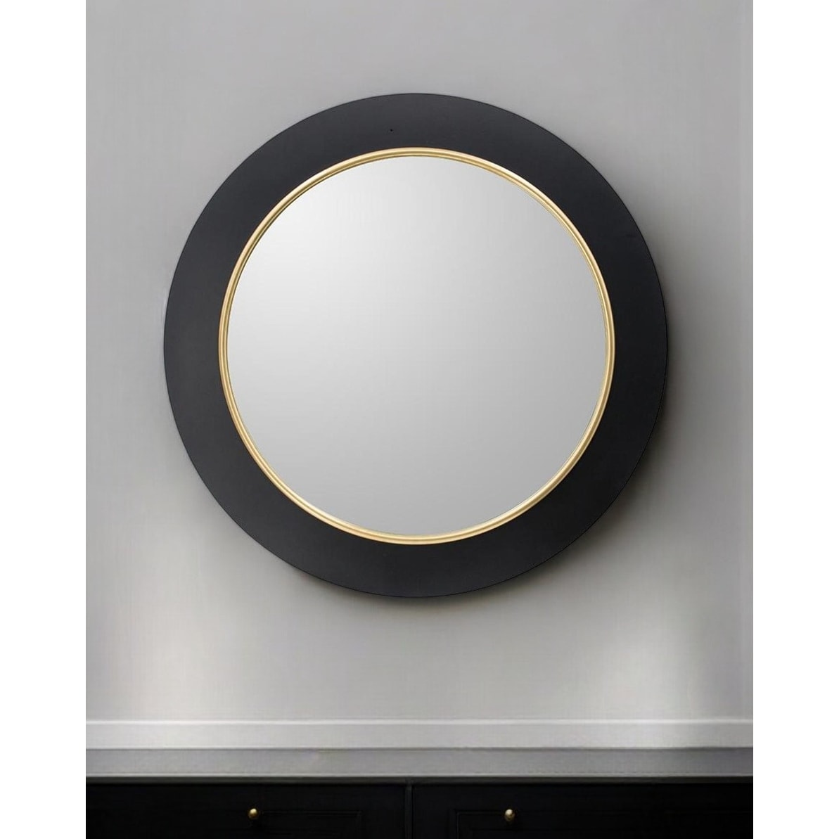 HomeRoots 32" Black And Gold Lighted Round Metal Framed Accent Mirror - 31.5' X '31.5' X '2.4