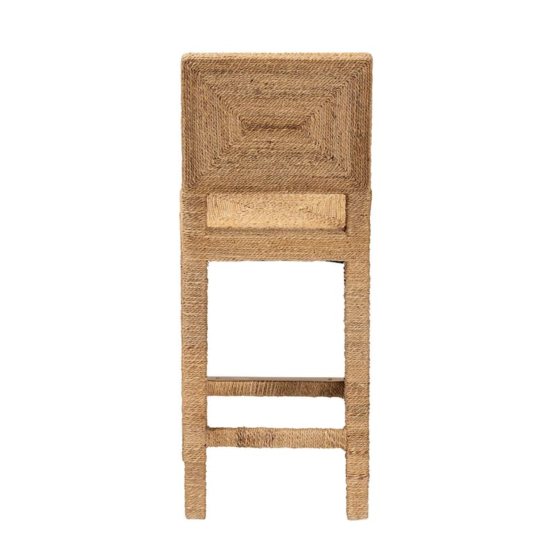 Anfield Modern Bohemian Natural Seagrass and Mahogany Wood Counter Stool