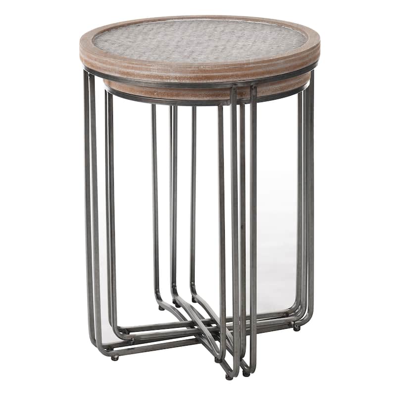 Porch & Den Larrabee Woven Rattan/ Wood Removable Top Round Metal Nesting Table (Set of 2)
