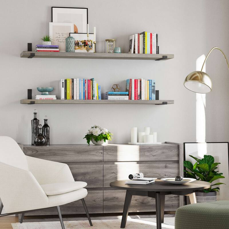 Wallniture Forte Wood Board 60" Long, 11.25'' Deep, 1.5" Thick, Wood Floating Shelf for Wall with Heavy Duty Metal Brackets, 1pc