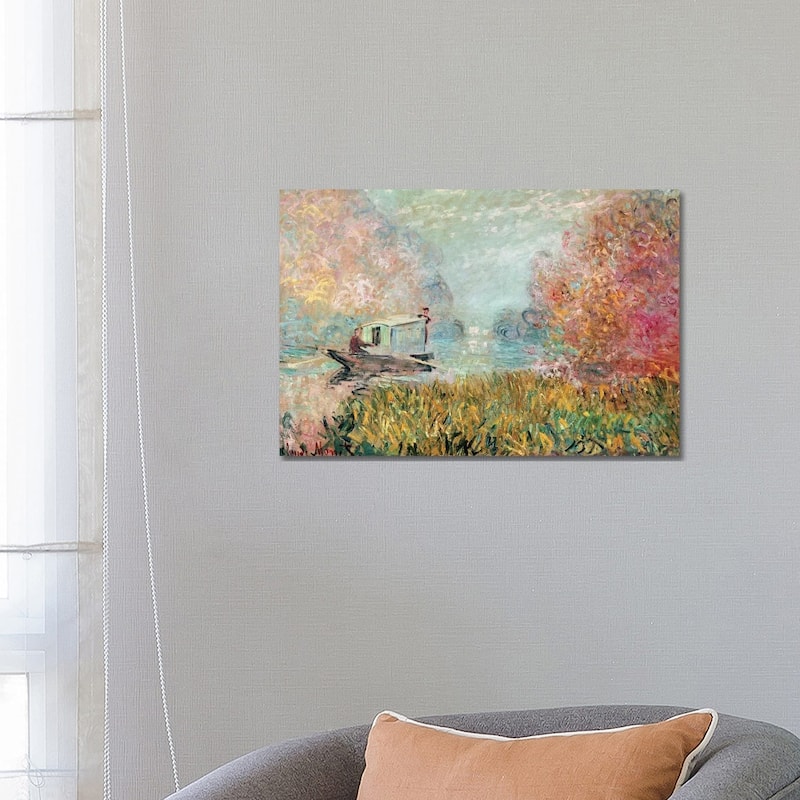 iCanvas "The Boat Studio on the Seine, 1875 " by Claude Monet Canvas Print - 18x26x1.5
