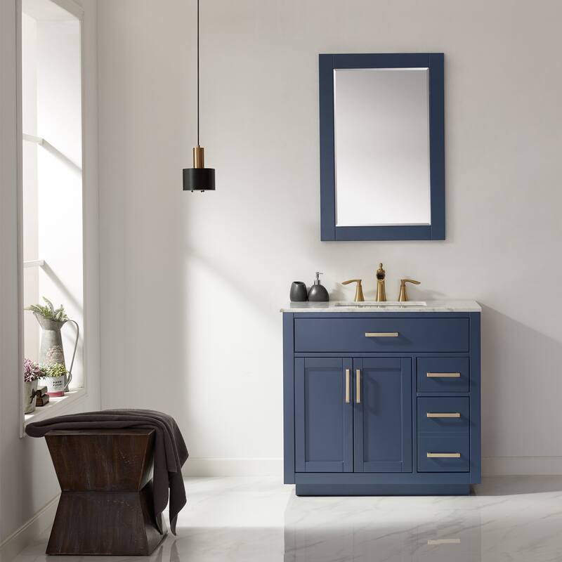 Altair Ivy Single Bathroom Vanity Set and Carrara White Countertop with Mirror