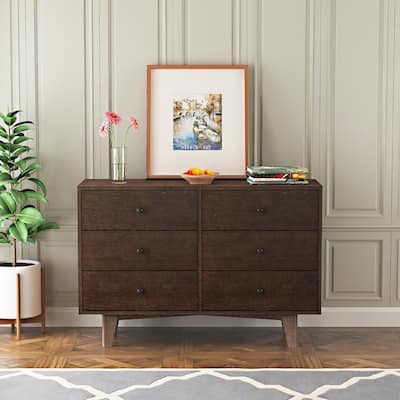 Solid Wood Spray-Painted 6-Drawer Cabinet with Retro Round Handles - Perfect for Living Room or Corridor.