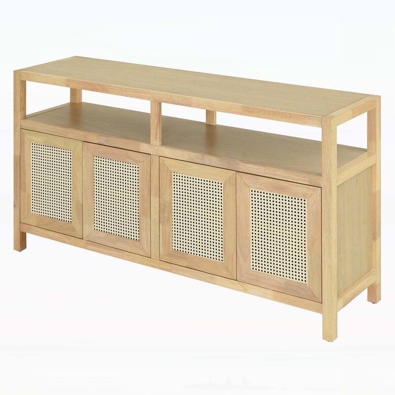 Rattan Buffet Storage Cabinet with Wood Frame