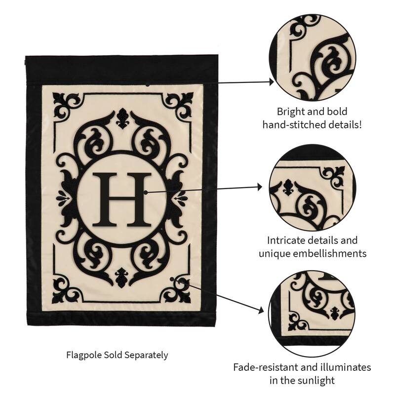 12.5 in. x 18 in. Cambridge Monogram Garden Applique Flag Letter H